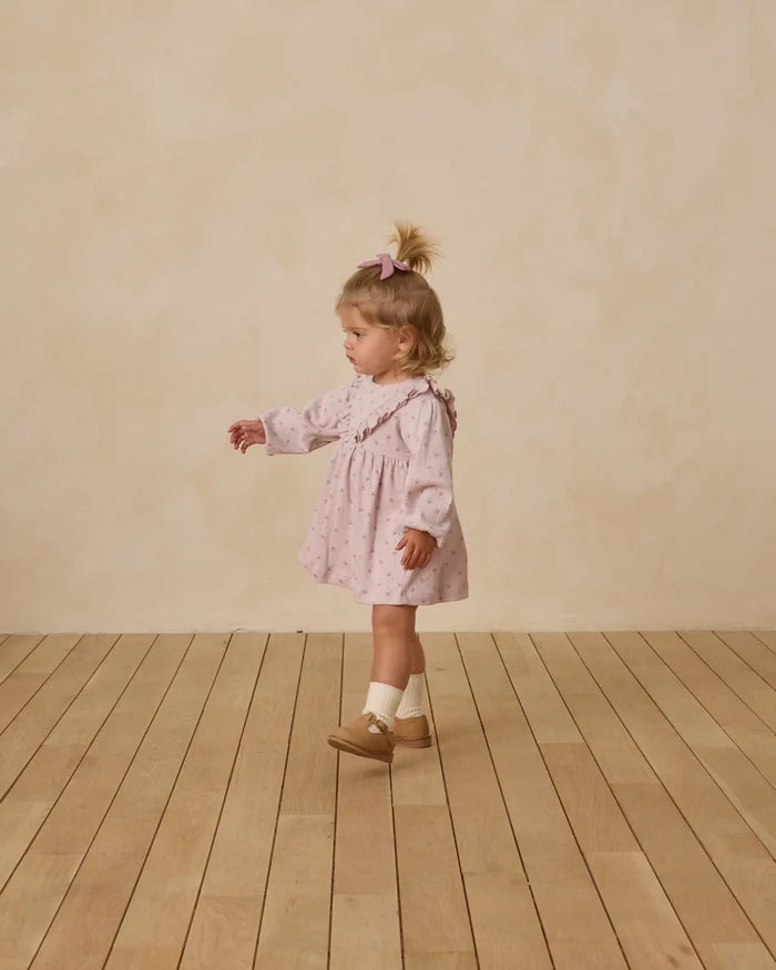 Quincy Mae Long Sleeve Ruffle V Dress - Lilac Ditsy