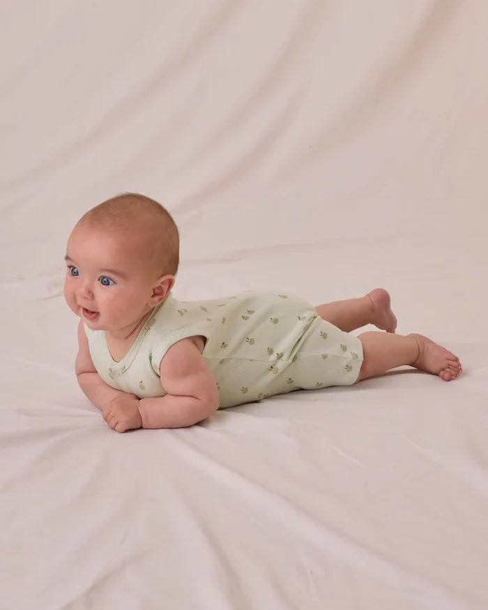 Quincy Mae Ribbed Henley Romper - Apples