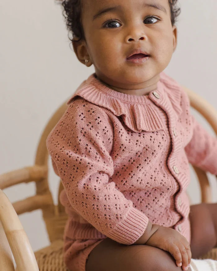 Quincy Mae Ruffle Collar Cardigan - Lipstick Pink