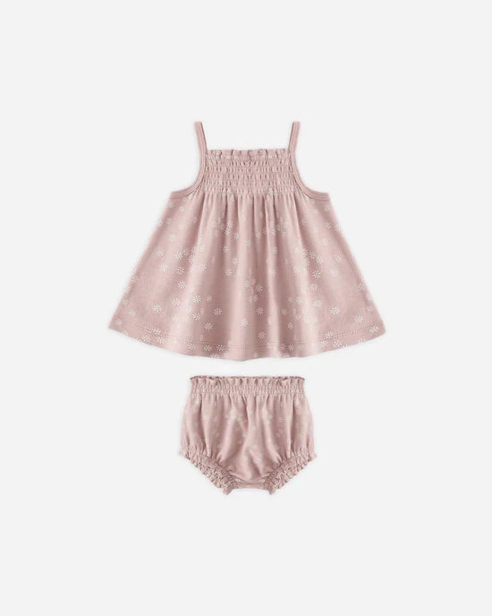 Quincy Mae Smocked Tank & Bloomer Set - Mauve Daisy
