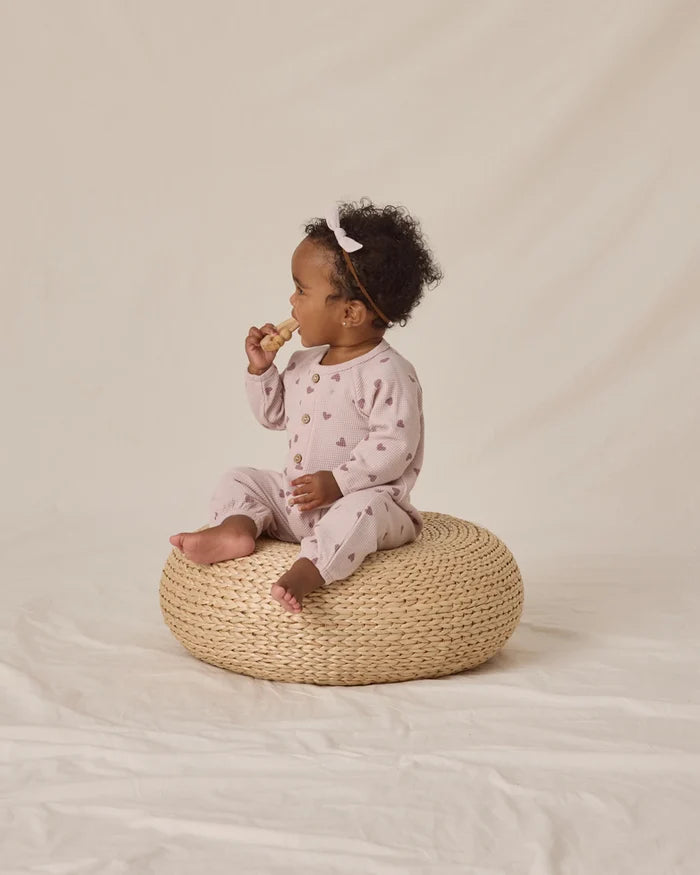 Quincy Mae Waffle Long Sleeve Jumpsuit - Hearts