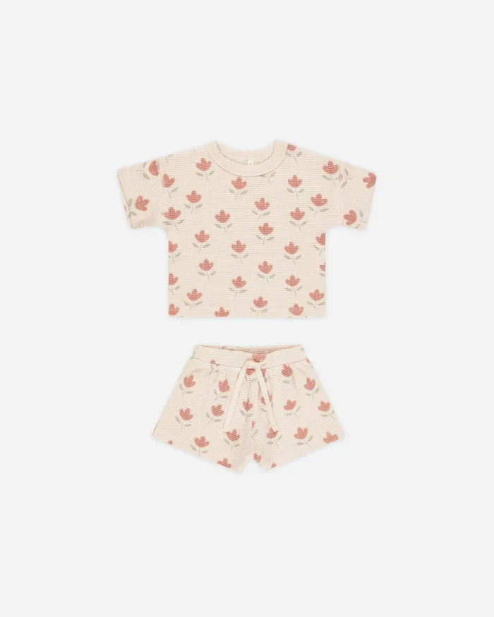Quincy Mae Waffle Tee & Shorts Set - Tulips