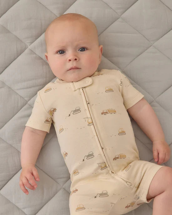 Quincy Mae Zippered Short Sleeve Sleeper - Construction Trucks