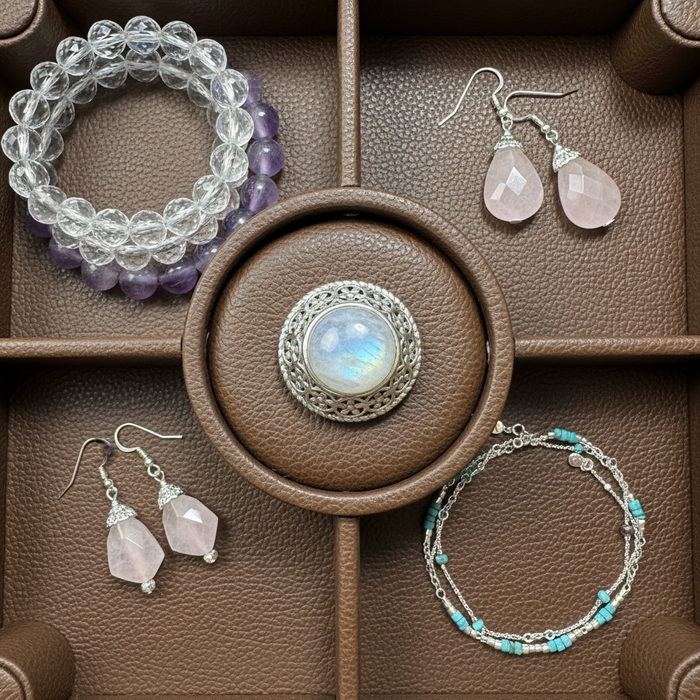 Rainbow Moonstone Ring Flower Sterling Silver Size 6