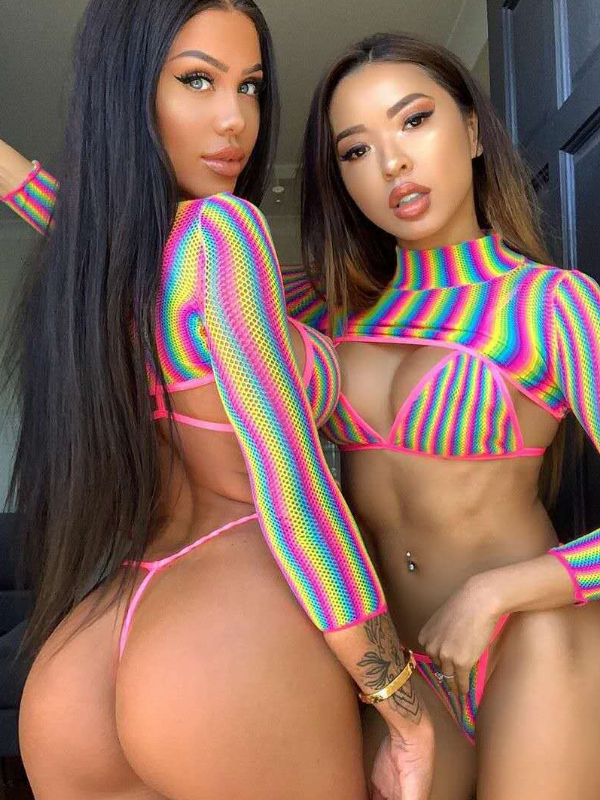 Rainbow Strip Sunscreen Bikini 3-piece Set