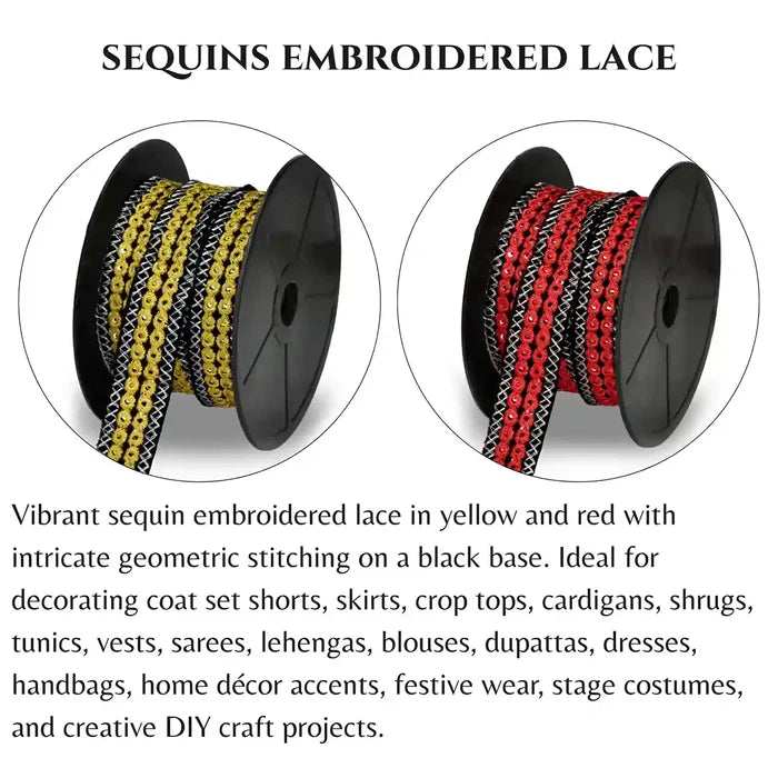 Red Crimson Embroidery Mirror Lace | 2 Meters