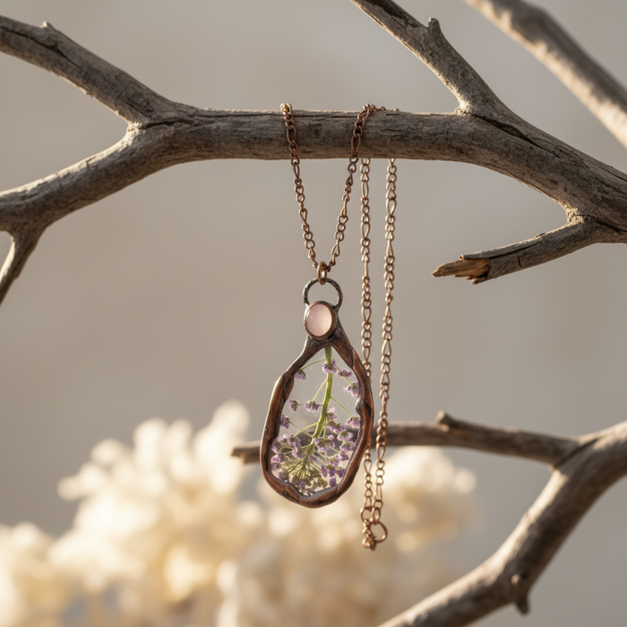 Rose Quartz Necklace Elegant Purple Flower