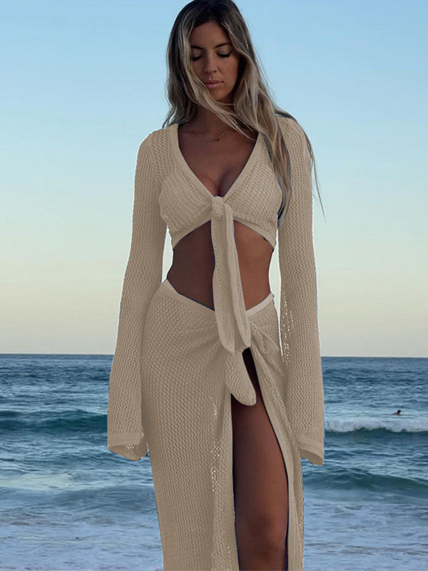 Sexy Fishnet 2-Pieces Without Bikini Set Swimwear Cover-up Dress