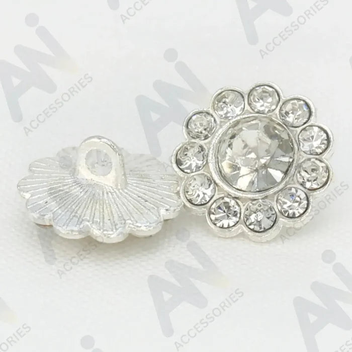 Sunflower Rhinestone Silver Metal Buttons | 15mm(23L)