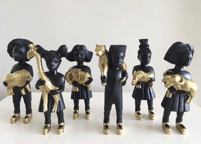 The Little Six Children Clonette Doll Figurines in Black