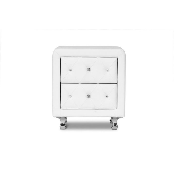 Urban Designs 24-Inch Crystal Tufted White Upholstered Modern Nightstand