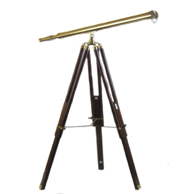 Urban Designs Antique Replica Brass Telescope with Wood Tripod Floor Stand