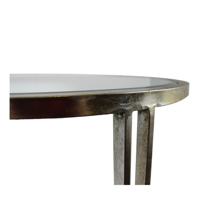 Urban Designs Grace 27-Inch Round Silver Mirror Metal Table with Wheels