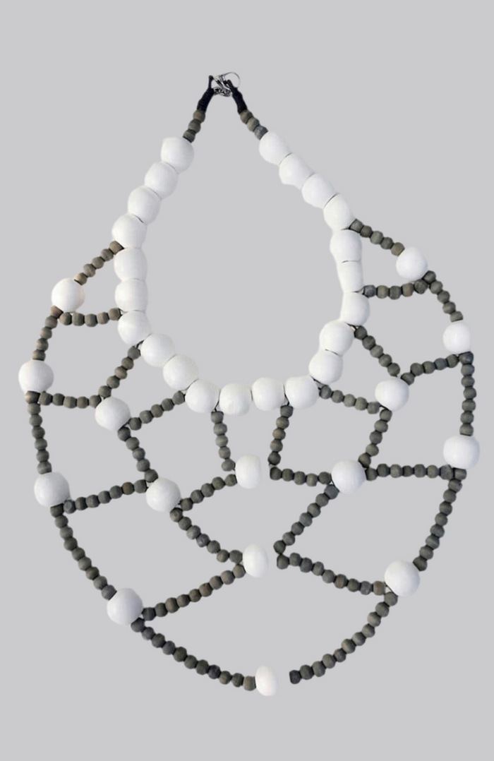 Webbed Wood Bead Bib Necklace