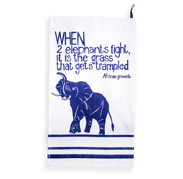"When 2 Elephants Fight" African Proverb Tea Towel
