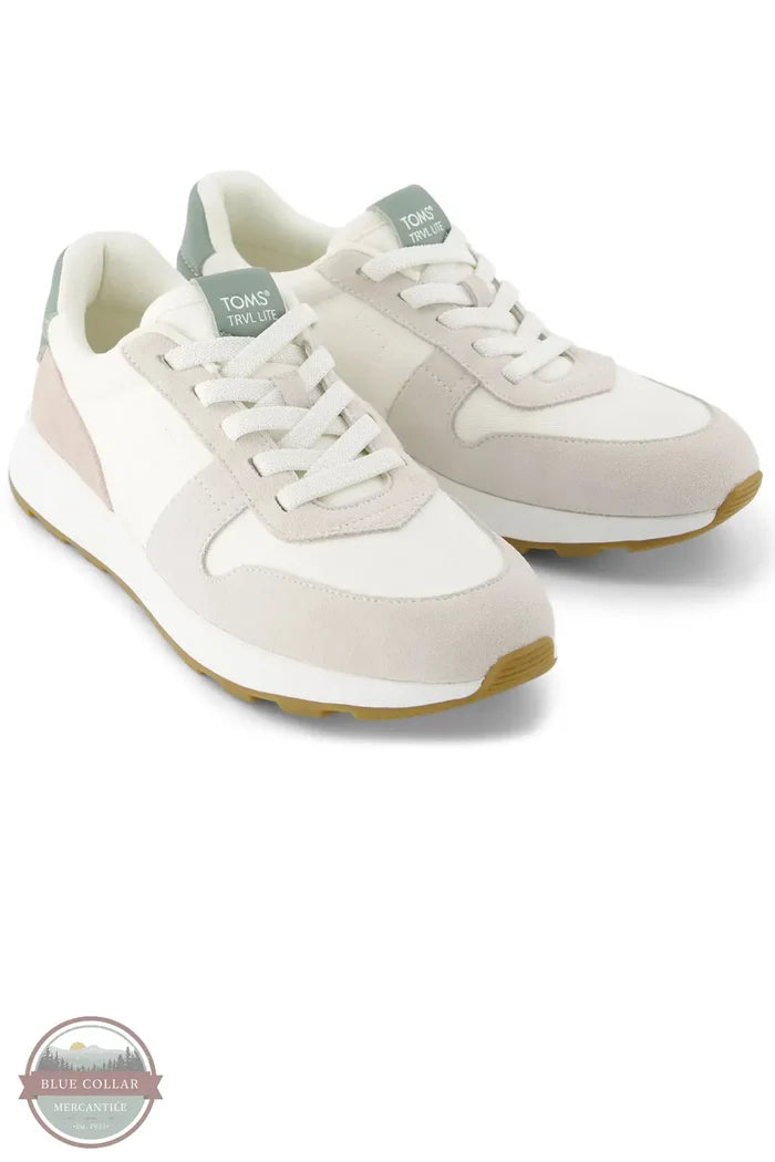 TOMS 10021428 TRVL LITE Retro Runner Sneaker - Water Repellent Natural Egret Suede front view