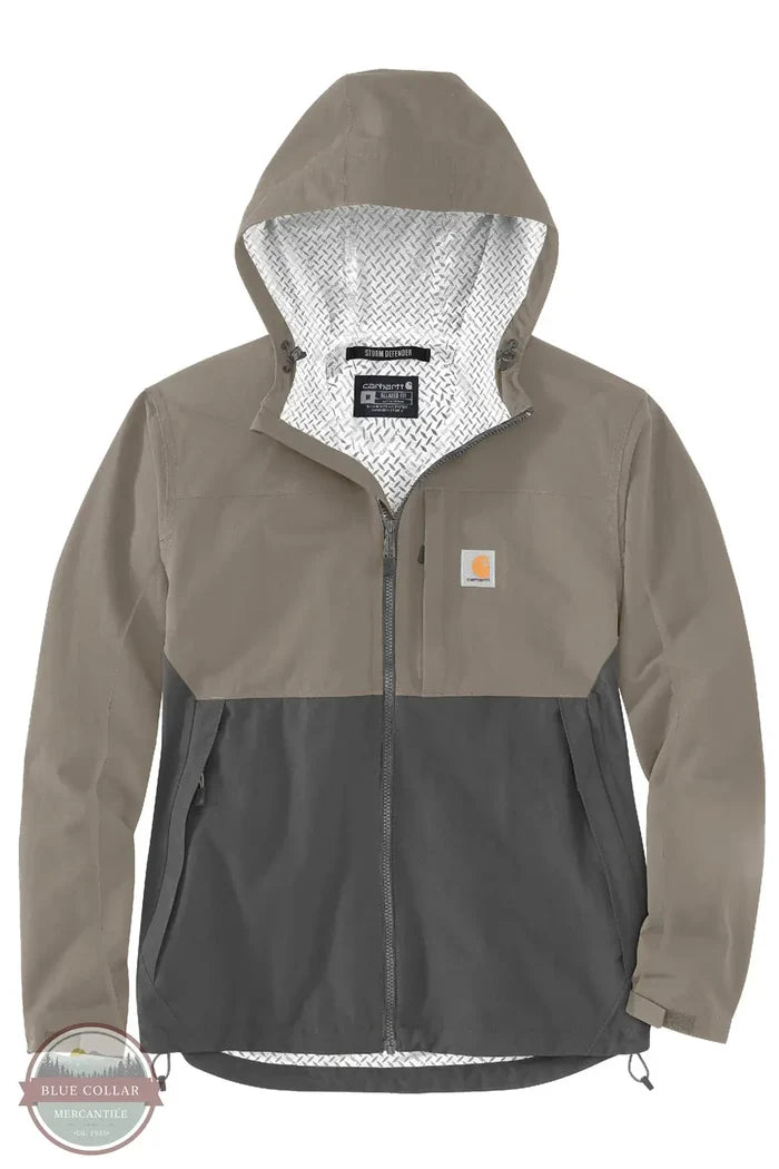 Carhartt 105751-B83 Storm Defender Relaxed Fit Lightweight Packable Jacket in tan/gray, front view