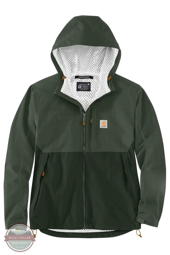Carhartt 105751-GK5 Storm Defender Relaxed Fit Lightweight Packable Jacket in green, front view