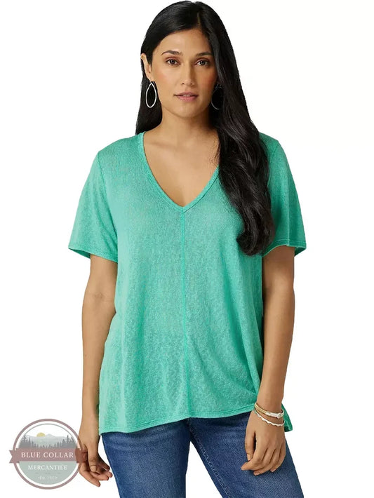 Wrangler 112327325 Slub Circle Hem Short Sleeve T-Shirt in Green Front View