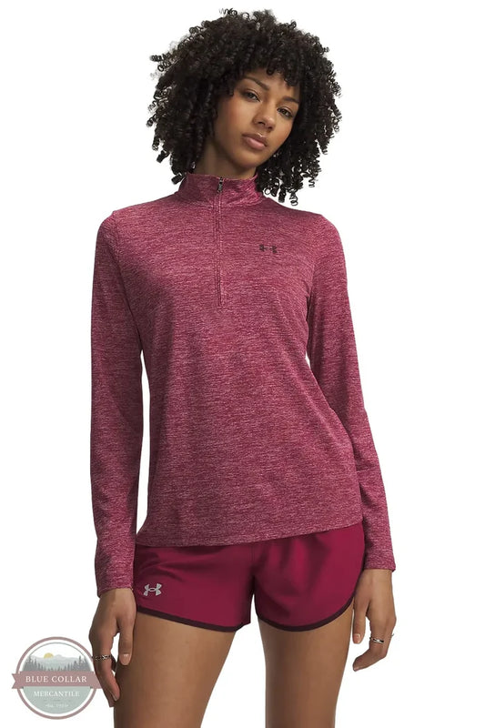 Under Armour 1384225-622 Women's UA Tech Twist Long Sleeve Half Zip Pullover in Claret / Oxblood front view