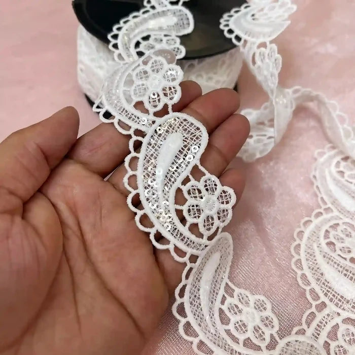 1.7 inch | Paisely Floral Sequins Lace | 2 Meter | SKU-K-634
