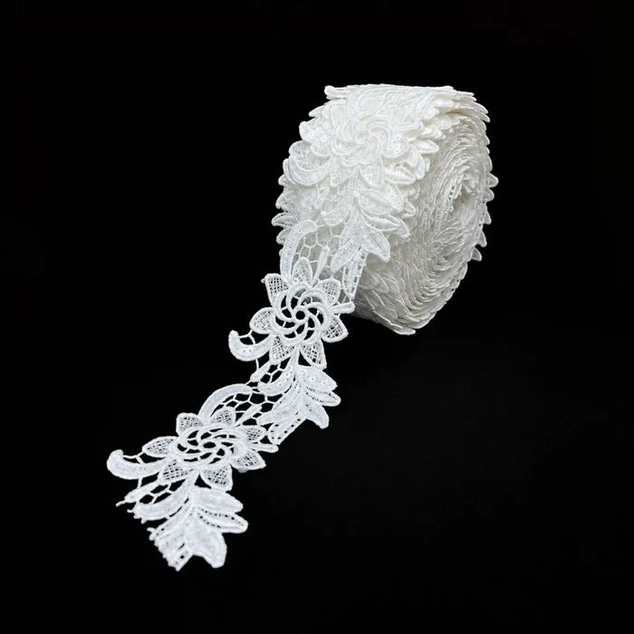 2.1 inch | White Leaf Vine Lace |  2 Meter | K-633