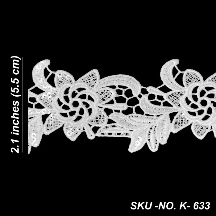 2.1 inch | White Leaf Vine Lace |  2 Meter | K-633