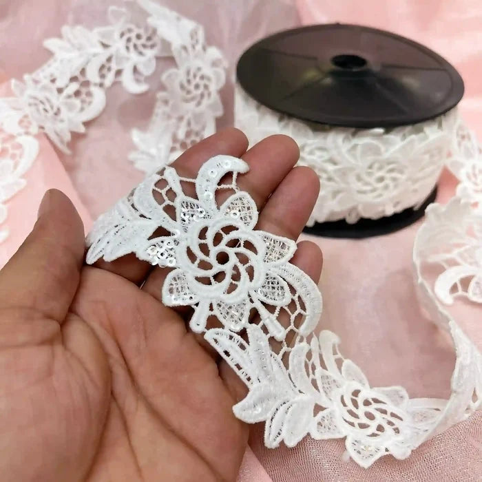 2.1 inch | White Leaf Vine Lace |  2 Meter | K-633
