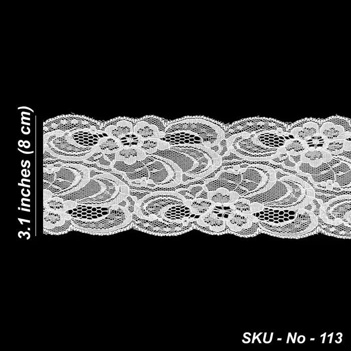 3.1 inch | White Floral Nylon Lace | 5 Meters | SKU-113