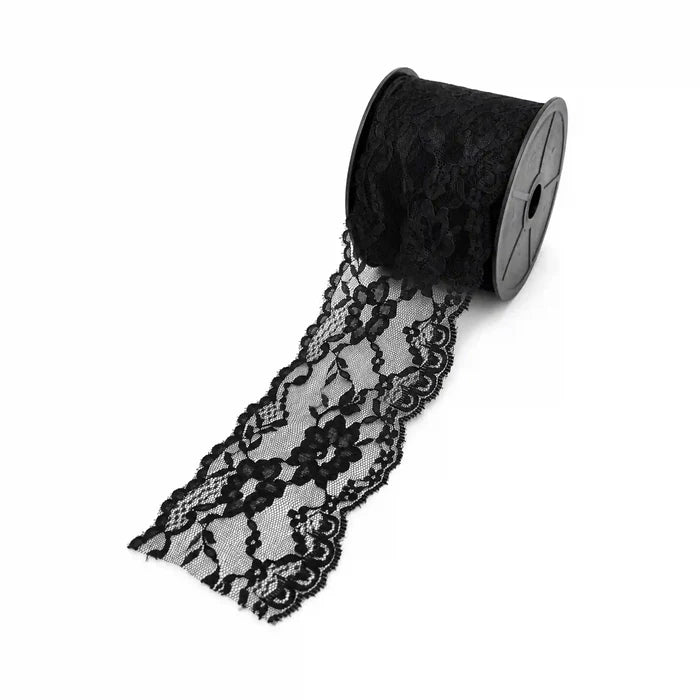 3.3 inch | Black Floral Pattern Lace | 5 Meters | SKU-B57
