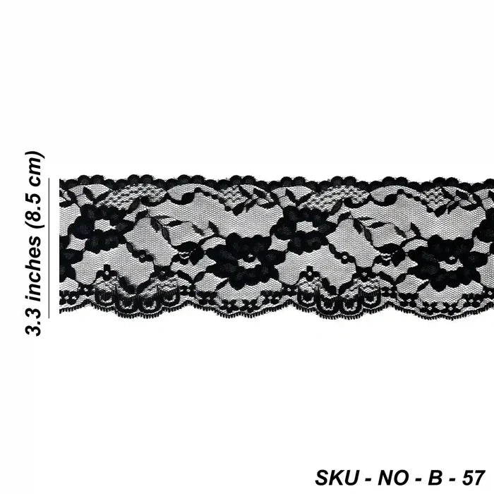 3.3 inch | Black Floral Pattern Lace | 5 Meters | SKU-B57