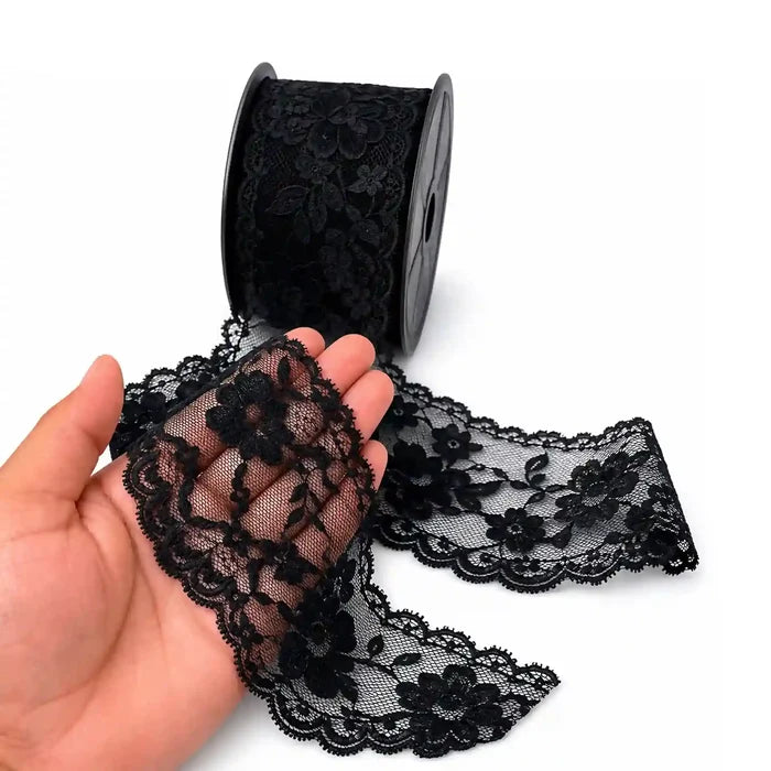 3.3 inch | Black Floral Pattern Lace | 5 Meters | SKU-B57
