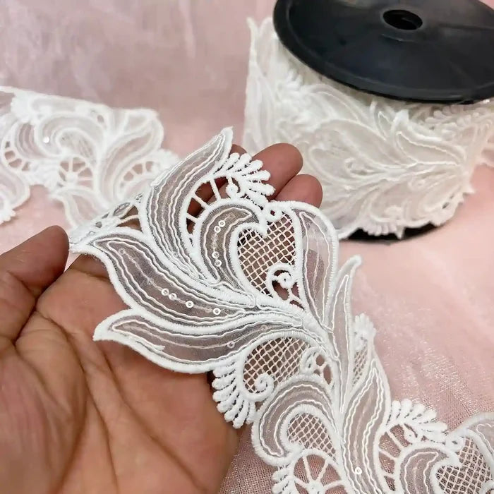 3.5 inch | White Sequin Paisley Trim | 2 Meter | SKU-661