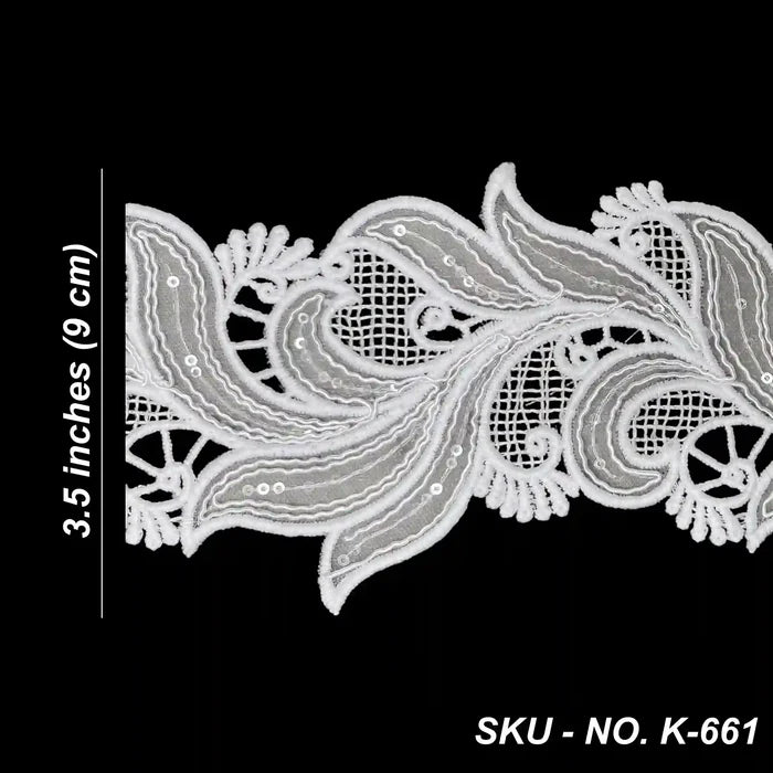 3.5 inch | White Sequin Paisley Trim | 2 Meter | SKU-661