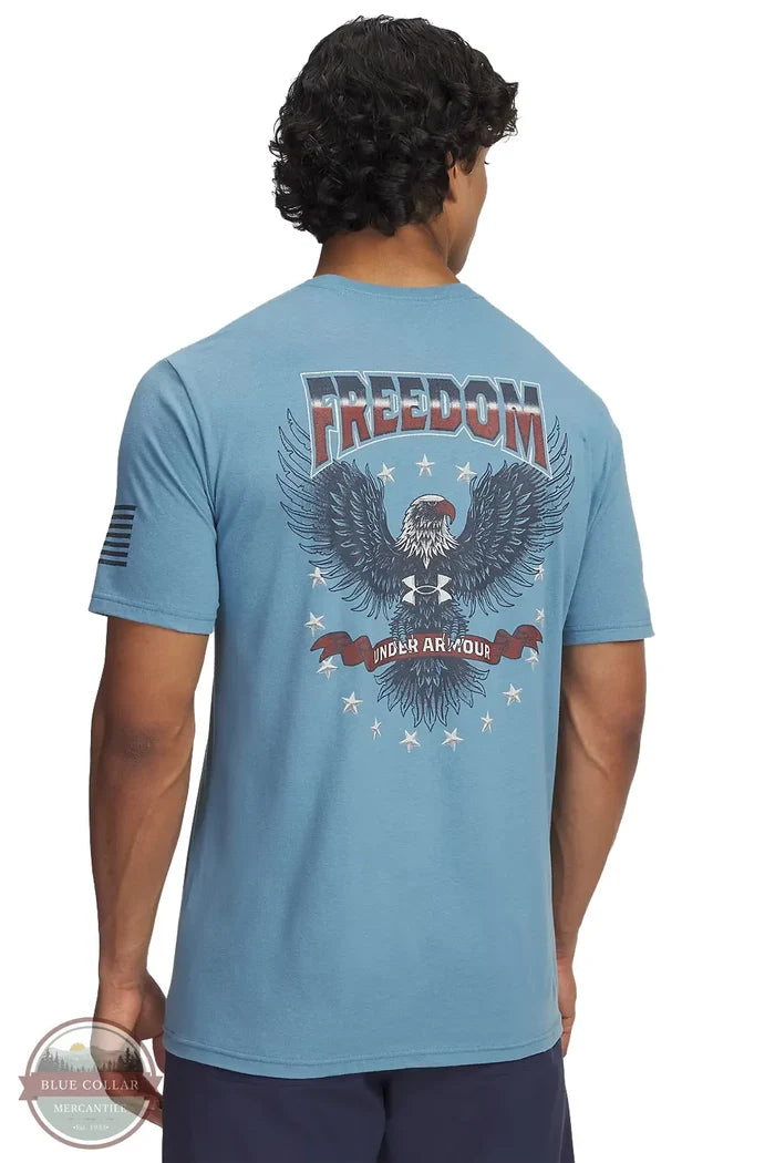 Under Armour 6004109-418 UA Freedom Military Short Sleeve T-Shirt in Blue Smoke / Downpour Gray back print shown