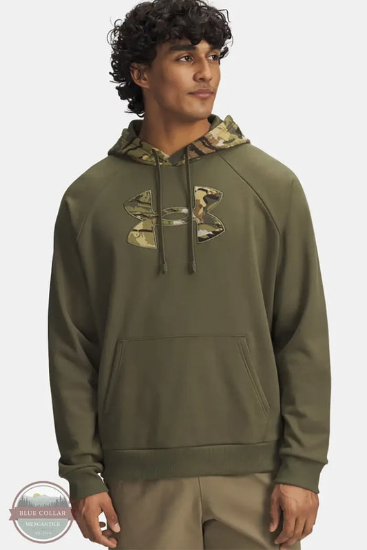 Under Armour 6005913 Rival Fleece Camo Hoodie in 390 green, front