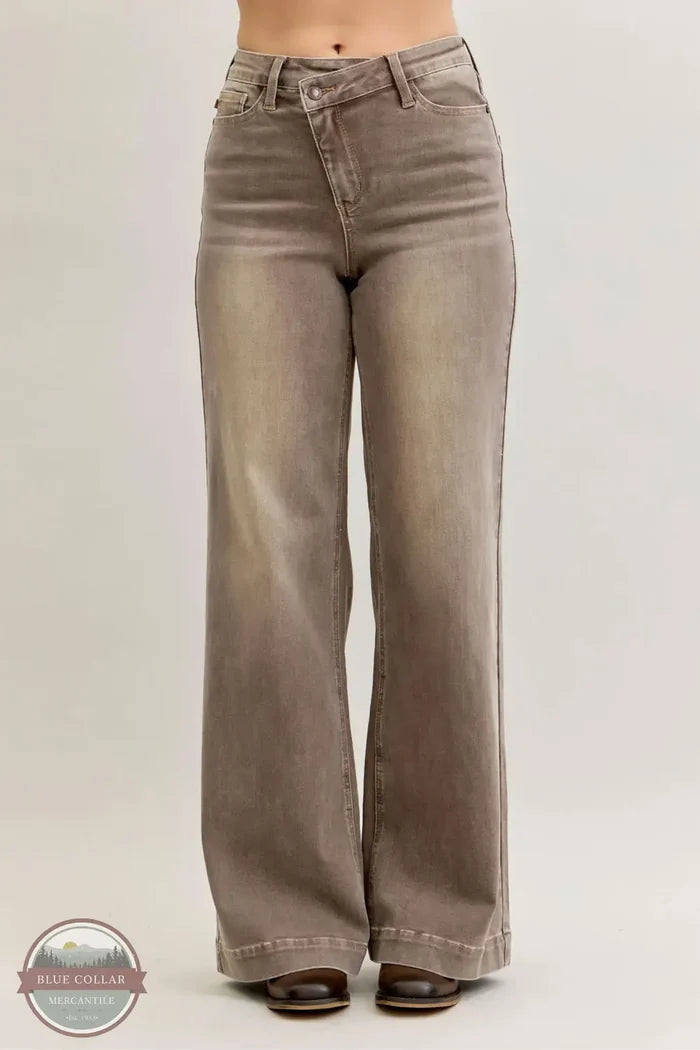 Judy Blue 881031REG Criss-Crossed High Waisted Retro Wide Leg Jean, front