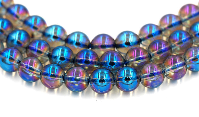 8mm  Angel Aura Crystal Quartz (AB plated Blue) Round A grade Beads  -15.75 inch strand