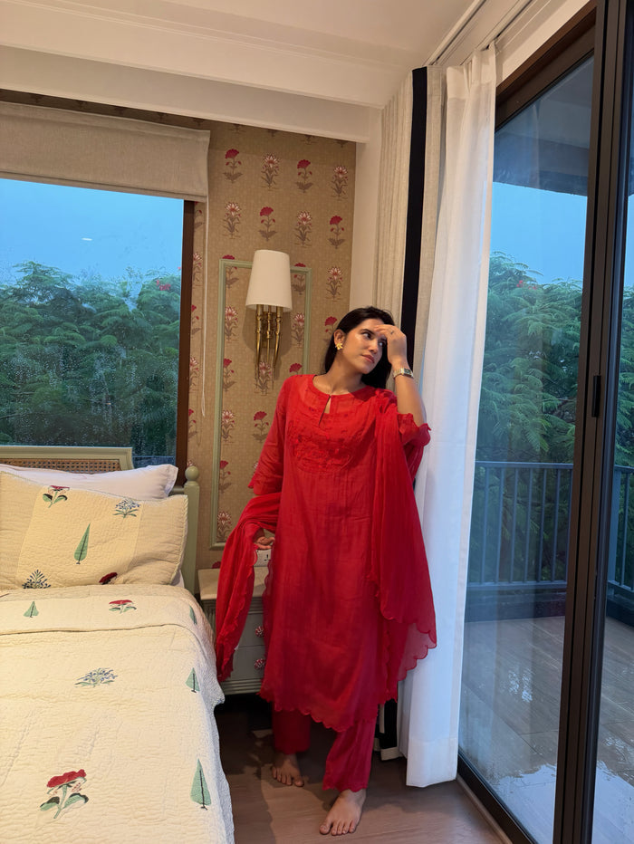 Red Mishri Chanderi Kurta Set