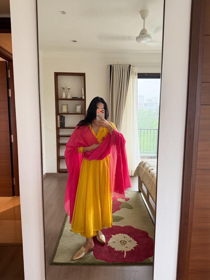 Yellow Alka Chanderi Kurta Set