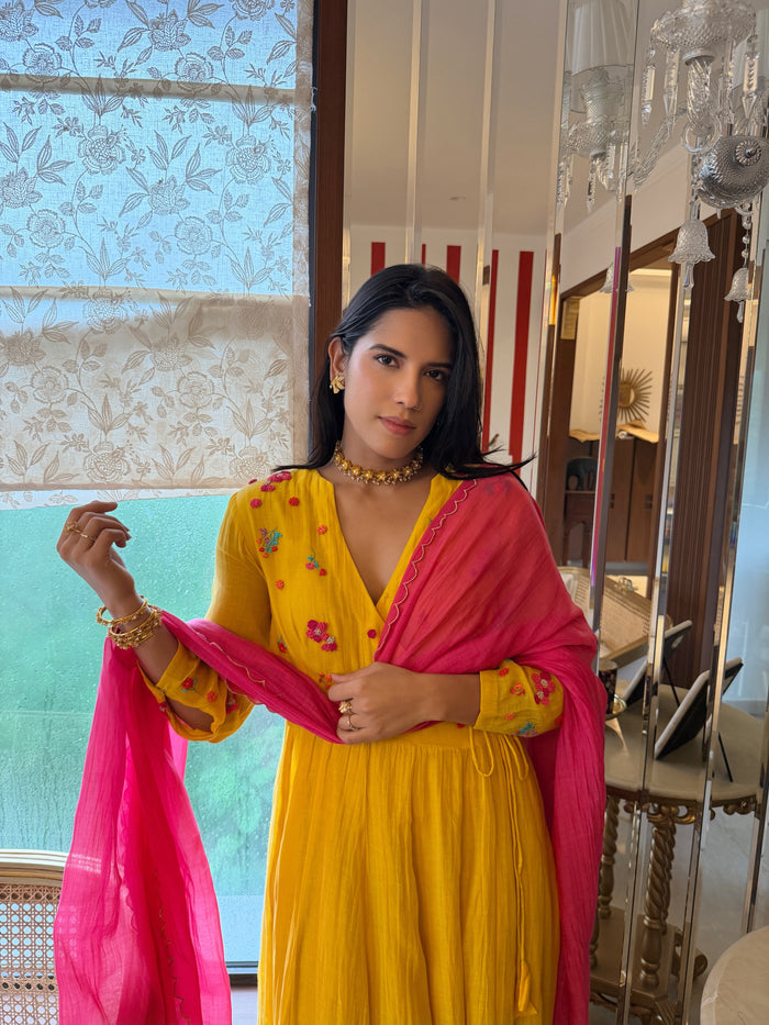 Yellow Alka Chanderi Kurta Set