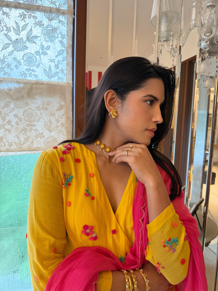Yellow Alka Chanderi Kurta Set