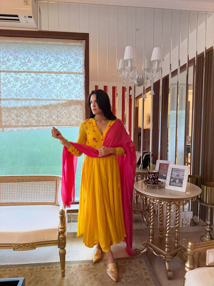 Yellow Alka Chanderi Kurta Set