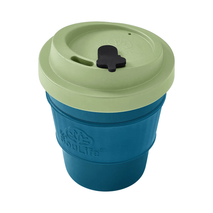 EcoSouLife All Natural Coffee Cup - Small, a reusable and portable cup in light lime/turquoise colour, 350ml capacity.