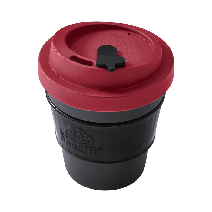 EcoSouLife All Natural Coffee Cup - Small, a reusable and portable cup in red/dark grey colour, 350ml capacity.