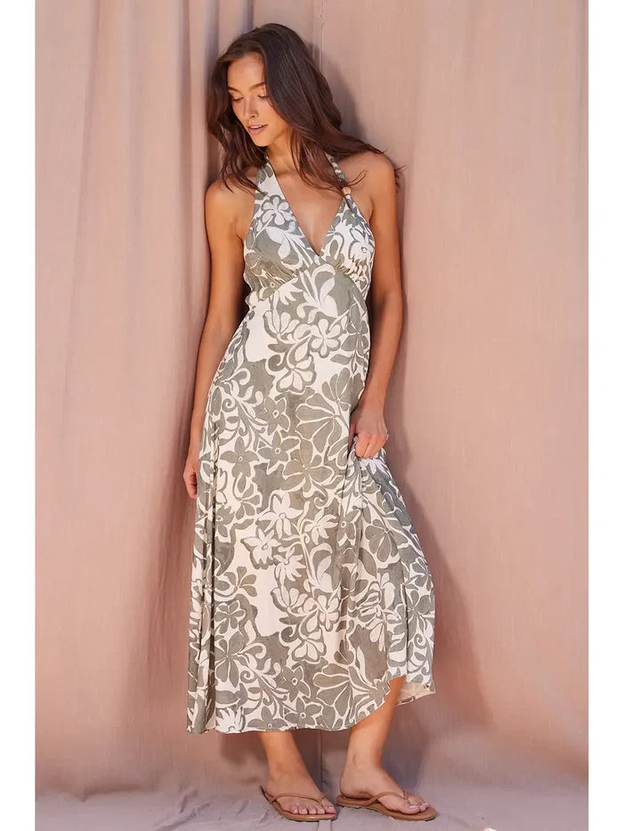 Ash Olive Floral Halter Dress