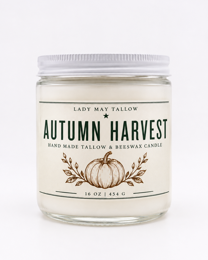 Autumn Harvest Tallow & Beeswax Candle 16oz  Non-Toxic Clean Burning