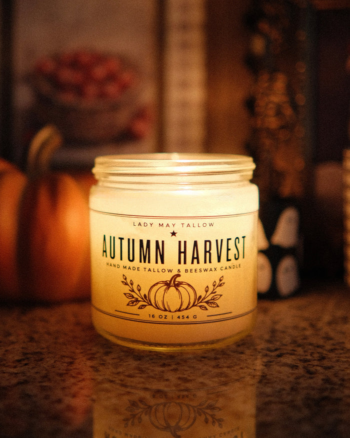 Autumn Harvest Tallow & Beeswax Candle 16oz  Non-Toxic Clean Burning