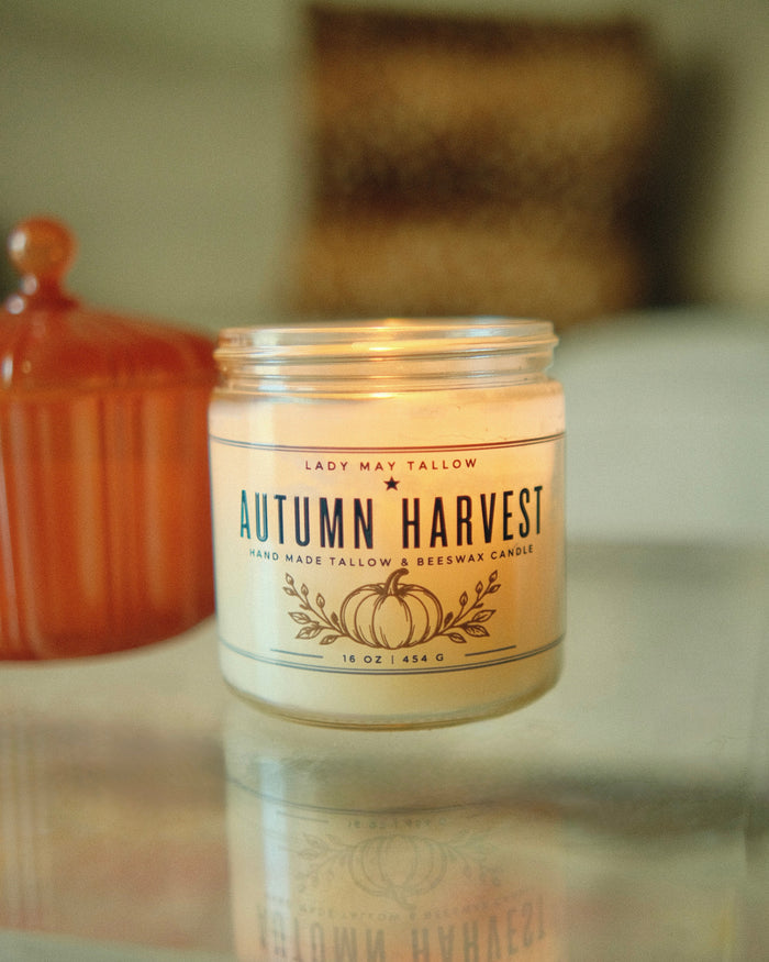 Autumn Harvest Tallow & Beeswax Candle 16oz  Non-Toxic Clean Burning