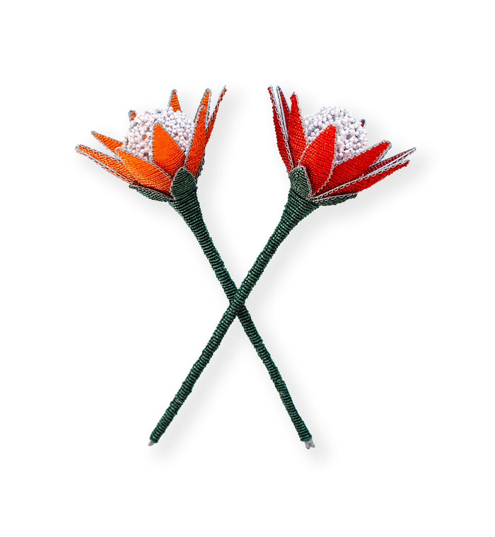 Beaded Protea Flower in Red & Orange